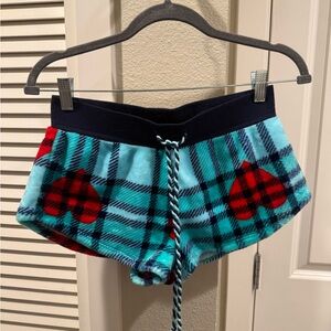 Betsy Johnson Plaid Fleece Women Shorts - Blue and Red